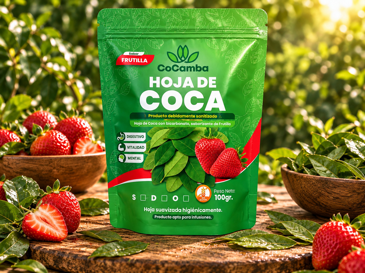 Hoja de coca — Foto: 100 g · frutilla